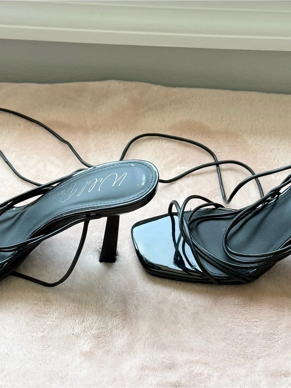 Wild Pair Black Strappy Lace-Up Heeled Sandals
